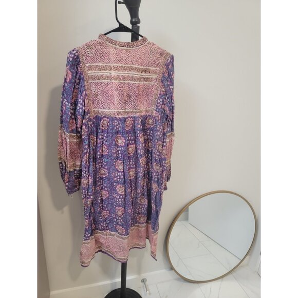 Adini Vintage Cotton Maxi Dress Small Pink Purple Gold Floral Boho 1970s - Picture 4 of 6